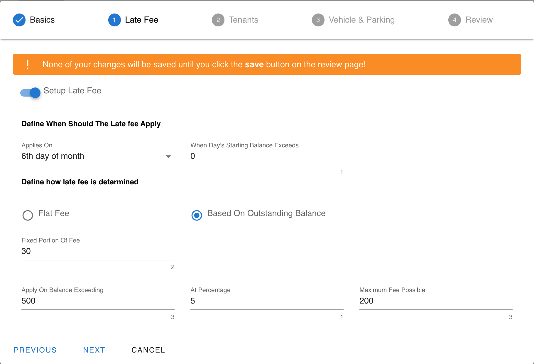 Late fee setup