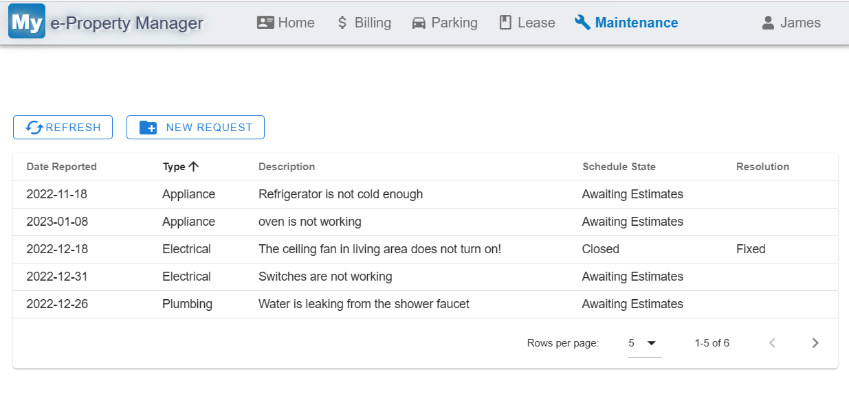 Tenant maintenance requests